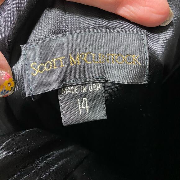 Vtg Scott McClintock Black Satin Spaghetti Strap Bow Accents Maxi Dress Size 14 - Picture 7 of 8